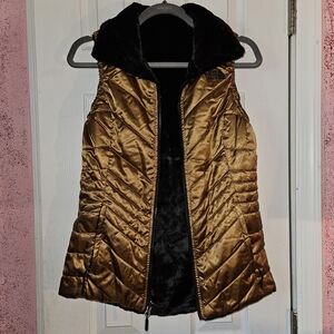 The North Face Metallic Gold Quilted Vest with Black Faux Fur Lining